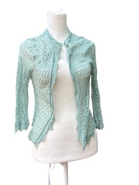 Vintage Max Azria Collection Cardigan Lace Crochet Open Front Green